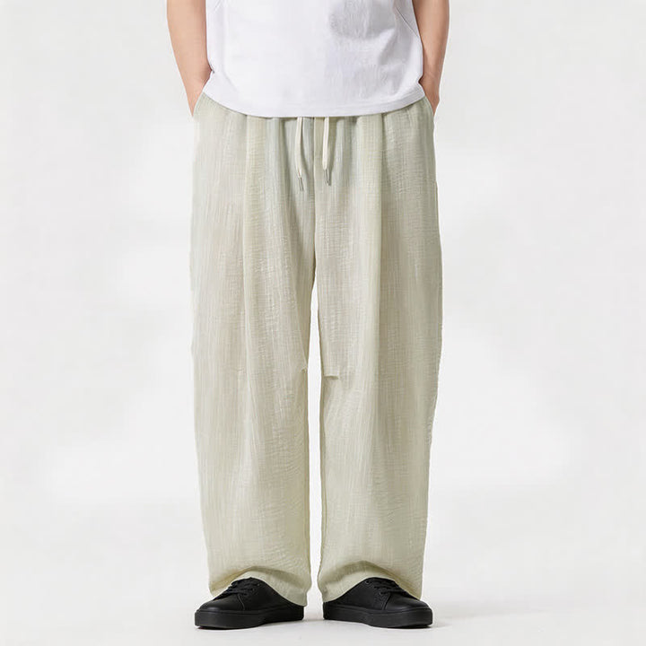 Buddha Stones Spring Summer Casual Minimalist Drawstring Solid Long Pants Men's Straight Leg Pants With Pocket - image 18