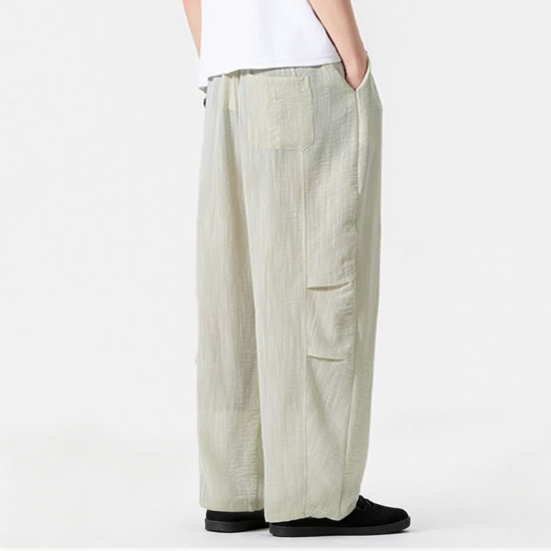 Buddha Stones Spring Summer Casual Minimalist Drawstring Solid Long Pants Men's Straight Leg Pants With Pocket - image 22