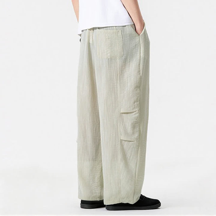 Buddha Stones Spring Summer Casual Minimalist Drawstring Solid Long Pants Men's Straight Leg Pants With Pocket - image 22