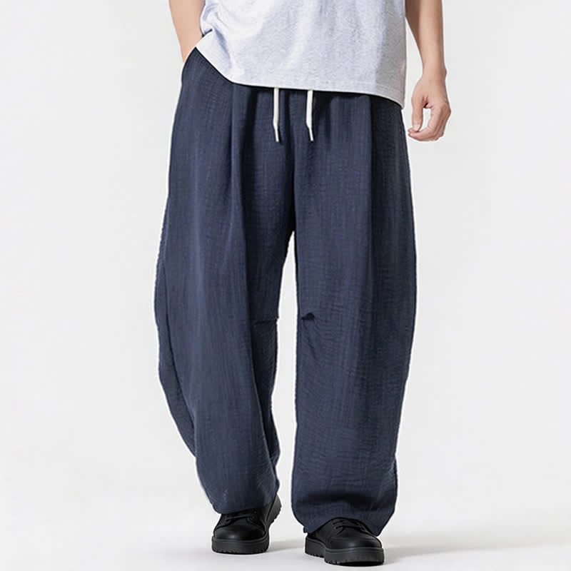Buddha Stones Spring Summer Casual Minimalist Drawstring Solid Long Pants Men's Straight Leg Pants With Pocket - image 4