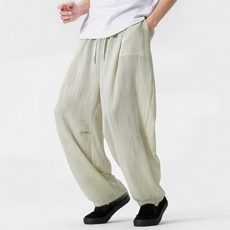 Buddha Stones Spring Summer Casual Minimalist Drawstring Solid Long Pants Men's Straight Leg Pants With Pocket - image 21