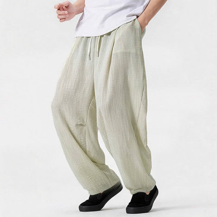 Buddha Stones Spring Summer Casual Minimalist Drawstring Solid Long Pants Men's Straight Leg Pants With Pocket - image 21