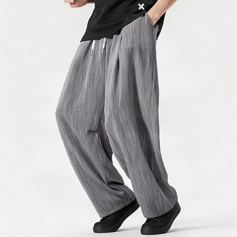 Buddha Stones Spring Summer Casual Minimalist Drawstring Solid Long Pants Men's Straight Leg Pants With Pocket - image 28