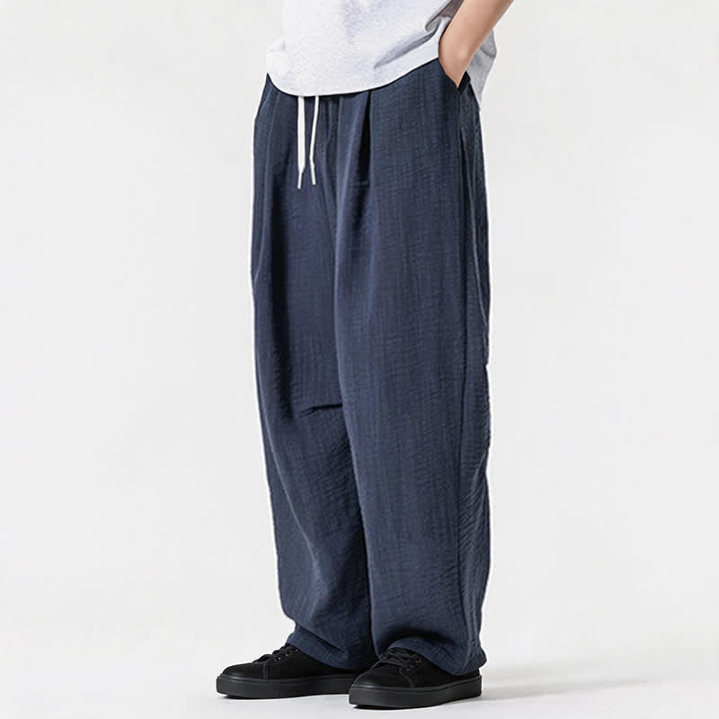 Buddha Stones Spring Summer Casual Minimalist Drawstring Solid Long Pants Men's Straight Leg Pants With Pocket - image 5