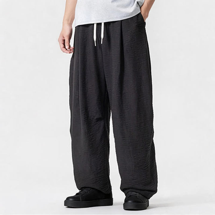 Buddha Stones Spring Summer Casual Minimalist Drawstring Solid Long Pants Men's Straight Leg Pants With Pocket - image 41