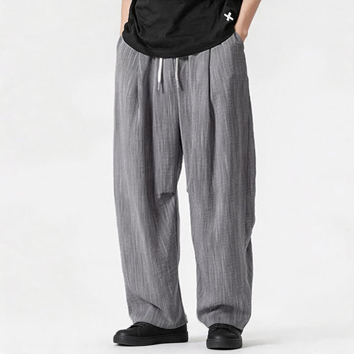 Buddha Stones Spring Summer Casual Minimalist Drawstring Solid Long Pants Men's Straight Leg Pants With Pocket - image 27