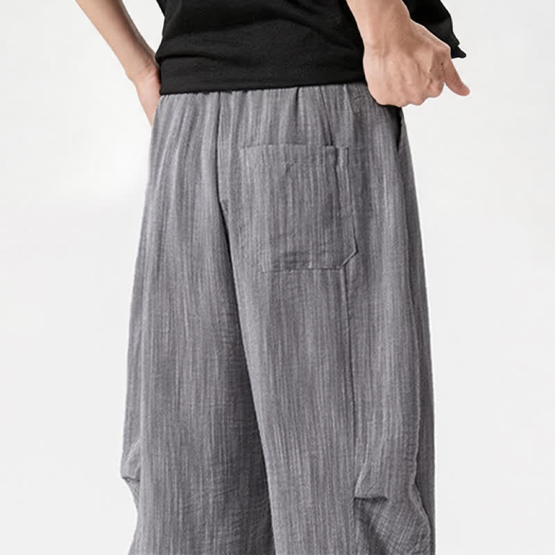 Buddha Stones Spring Summer Casual Minimalist Drawstring Solid Long Pants Men's Straight Leg Pants With Pocket - image 34