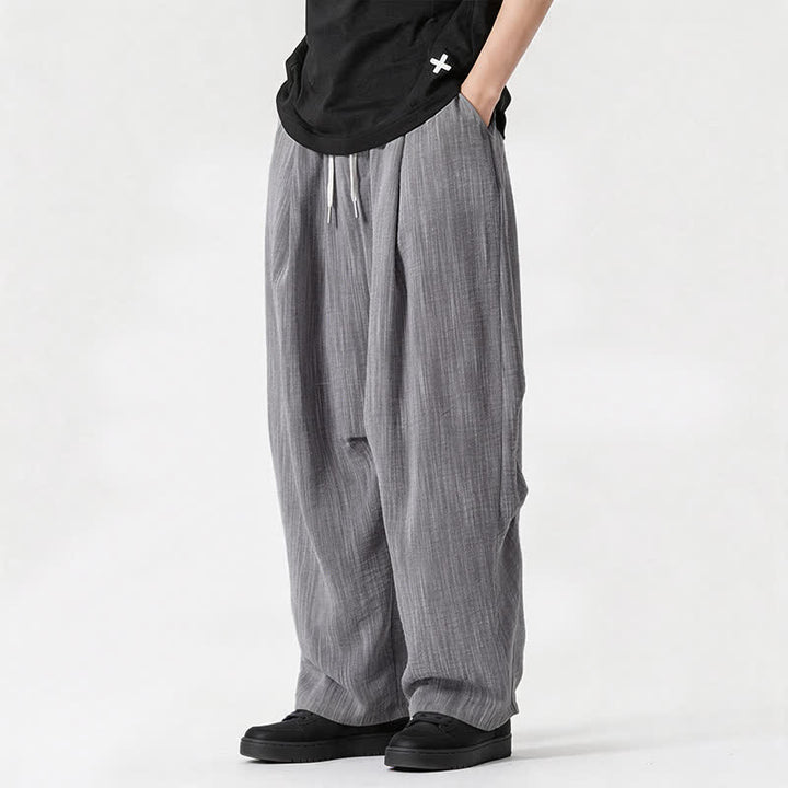 Buddha Stones Spring Summer Casual Minimalist Drawstring Solid Long Pants Men's Straight Leg Pants With Pocket - image 30