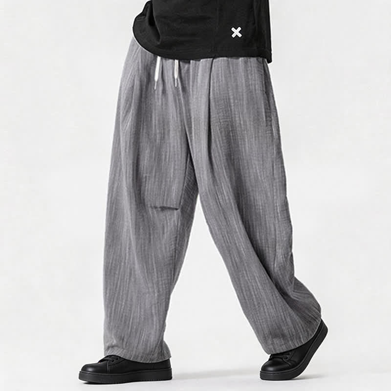 Buddha Stones Spring Summer Casual Minimalist Drawstring Solid Long Pants Men's Straight Leg Pants With Pocket - image 29