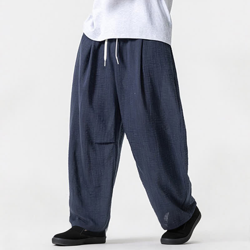 Buddha Stones Spring Summer Casual Minimalist Drawstring Solid Long Pants Men's Straight Leg Pants With Pocket - image 3