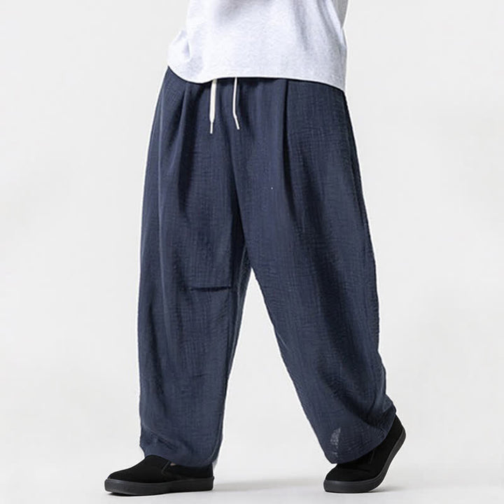 Buddha Stones Spring Summer Casual Minimalist Drawstring Solid Long Pants Men's Straight Leg Pants With Pocket - image 3