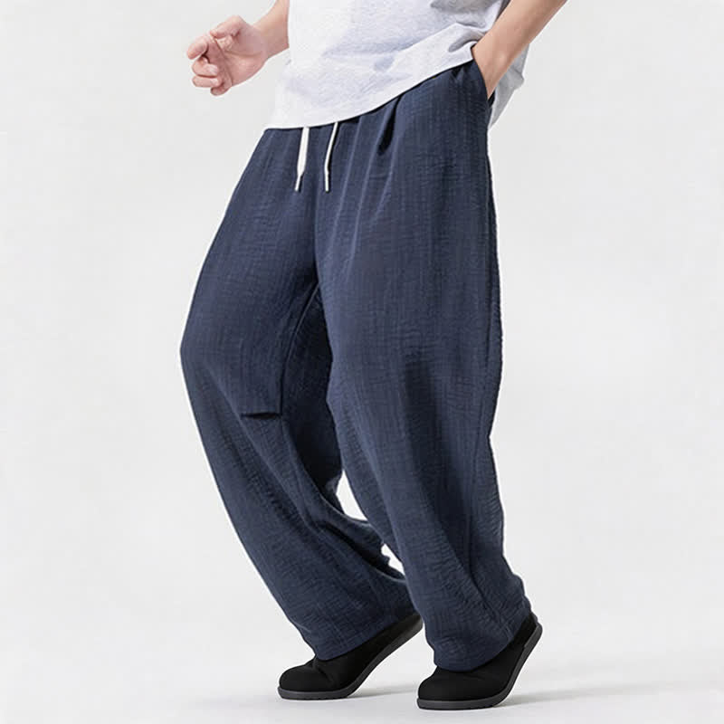 Buddha Stones Spring Summer Casual Minimalist Drawstring Solid Long Pants Men's Straight Leg Pants With Pocket - image 2