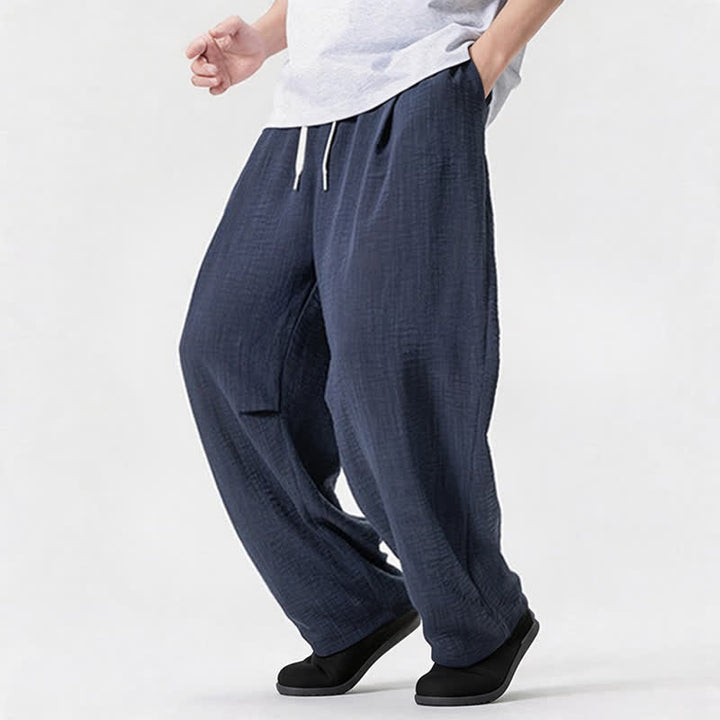 Buddha Stones Spring Summer Casual Minimalist Drawstring Solid Long Pants Men's Straight Leg Pants With Pocket - image 2