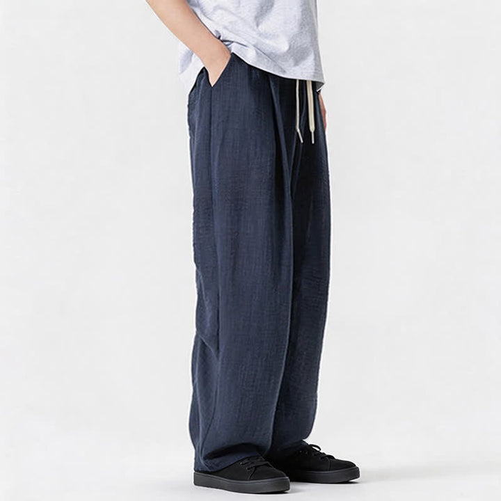 Buddha Stones Spring Summer Casual Minimalist Drawstring Solid Long Pants Men's Straight Leg Pants With Pocket - image 7