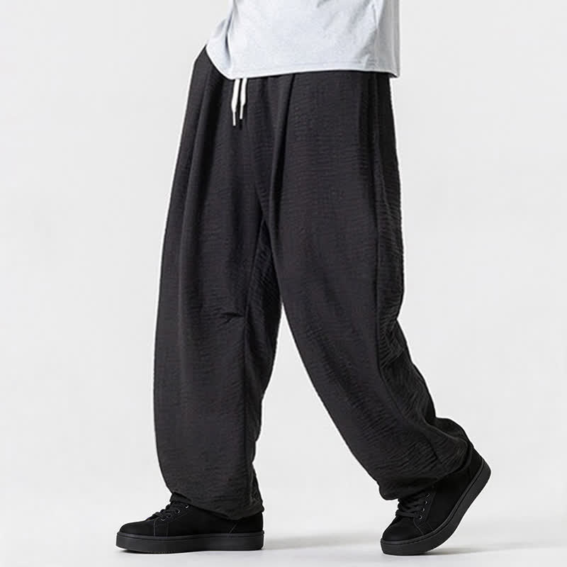 Buddha Stones Spring Summer Casual Minimalist Drawstring Solid Long Pants Men's Straight Leg Pants With Pocket - image 42