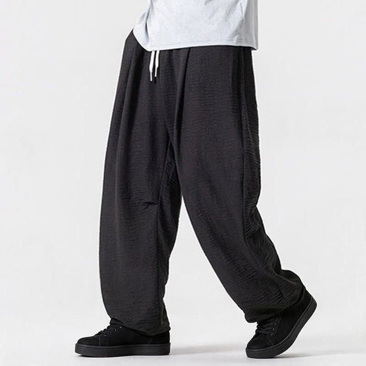 Buddha Stones Spring Summer Casual Minimalist Drawstring Solid Long Pants Men's Straight Leg Pants With Pocket - image 42