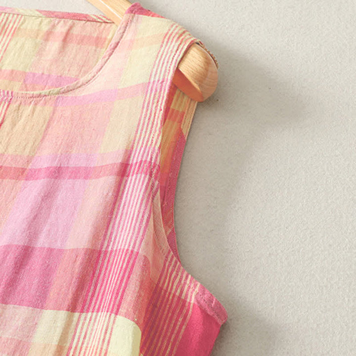 Buddha Stones Summer Casual Vintage Plaid Women's Summer Sleeveless Dresse With Pocket - image 2