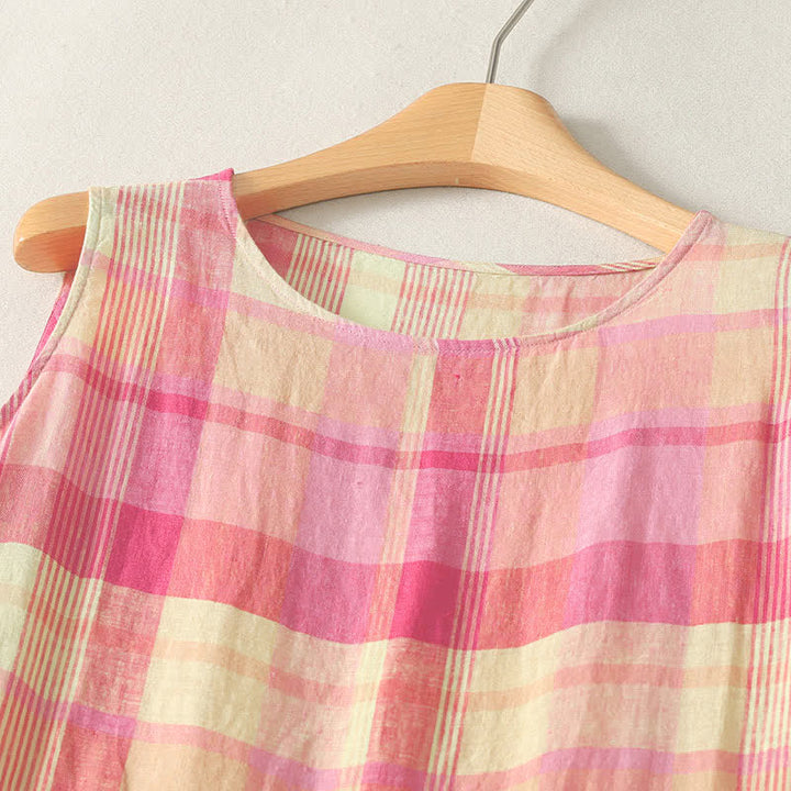 Buddha Stones Summer Casual Vintage Plaid Women's Summer Sleeveless Dresse With Pocket - image 6