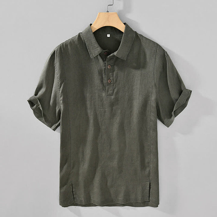 Buddha Stones Summer Casual Minimalist Button-Up Solid Linen Men's Short Sleeve Shirts - DarkOliveGreen - US/UK/AU44，EU54 (4XL) - image 18