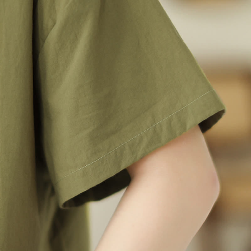 Buddha Stones Summer Casual Minimalist Button-up Solid Asymmetric Layered Design Women's Short Sleeve Shirts - image 8