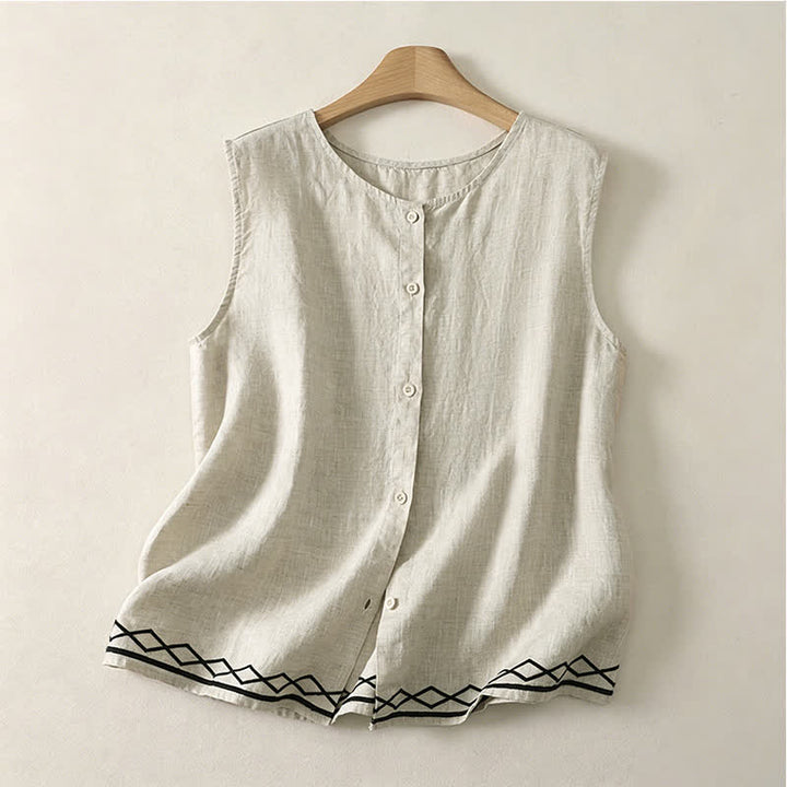 Buddha Stones Summer Casual Minimalist Button-Up Geometric Women's Sleeveless Shirts Tank Top - Linen - US12, UK/AU16, EU44 (2XL) - image 8