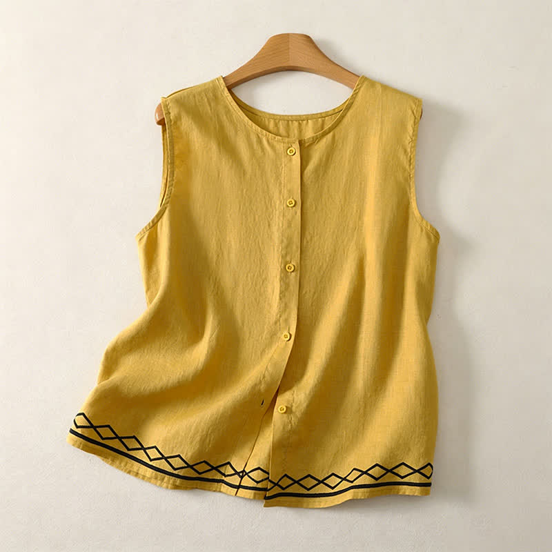 Buddha Stones Summer Casual Minimalist Button-Up Geometric Women's Sleeveless Shirts Tank Top - Goldenrod - US12, UK/AU16, EU44 (2XL) - image 0
