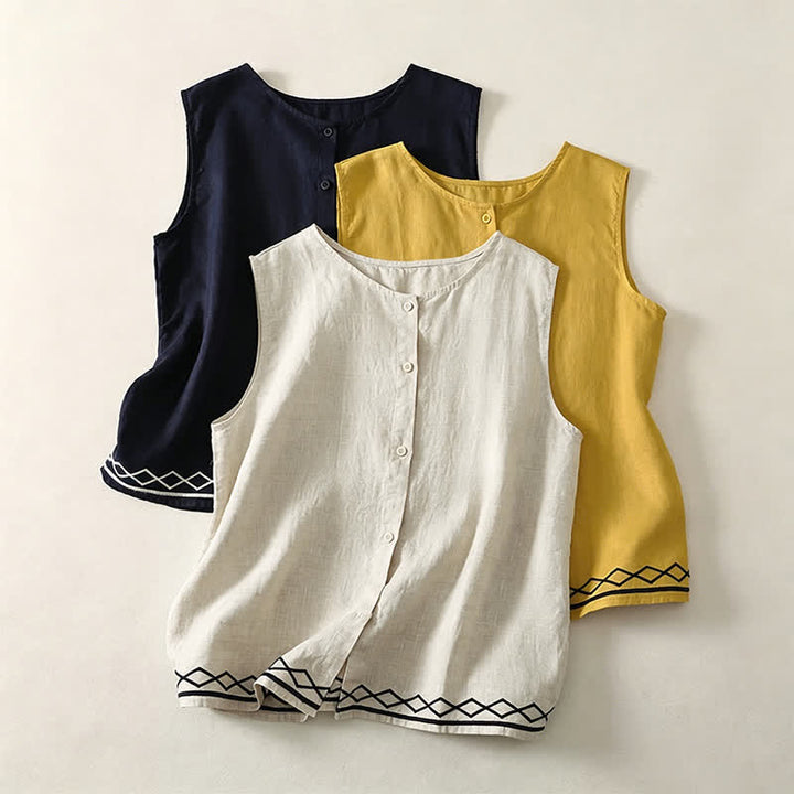 Buddha Stones Summer Casual Minimalist Button-Up Geometric Women's Sleeveless Shirts Tank Top - image 17