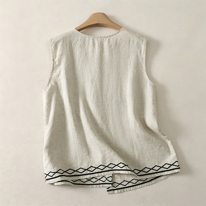 Buddha Stones Summer Casual Minimalist Button-Up Geometric Women's Sleeveless Shirts Tank Top - image 9