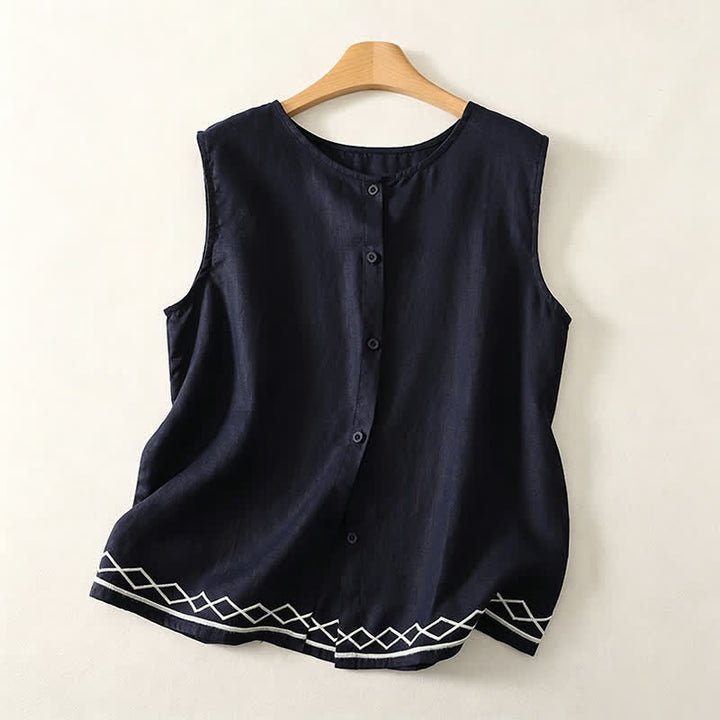 Buddha Stones Summer Casual Minimalist Button-Up Geometric Women's Sleeveless Shirts Tank Top - Navy - US12, UK/AU16, EU44 (2XL) - image 3