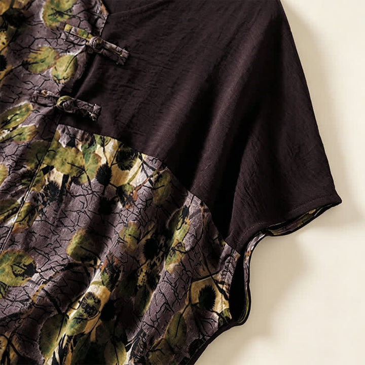 Buddha Stones Summer Casual Vintage Tang Style Pankou Floral Sunflowers Women's Short Sleeve Shirts - image 13