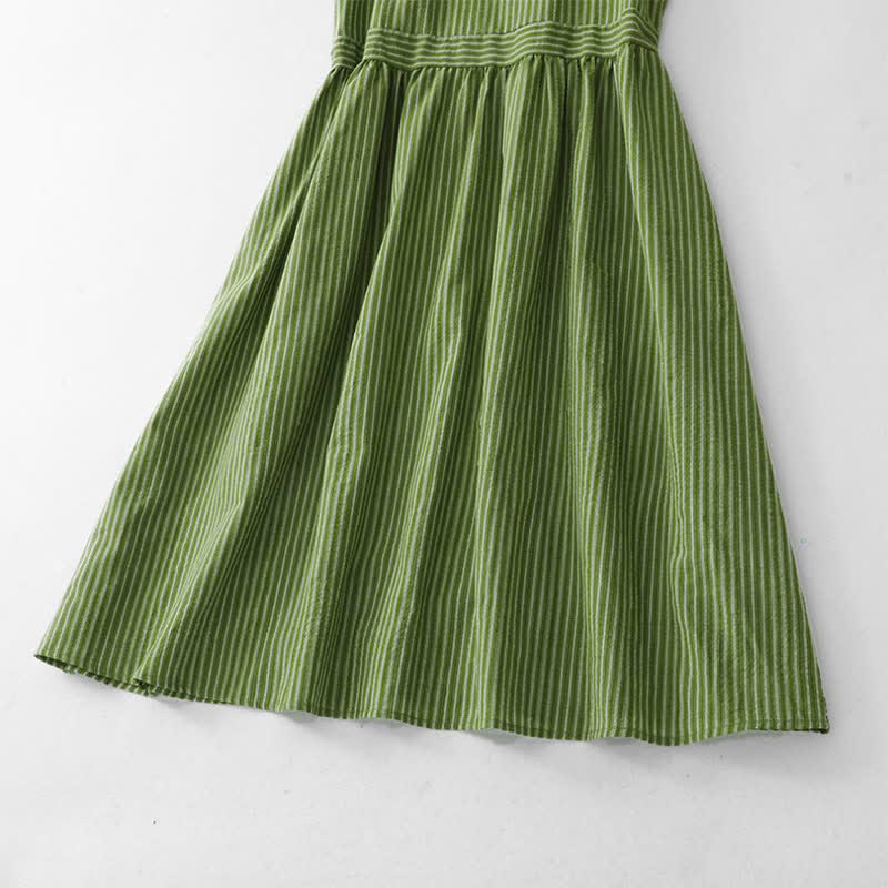 Buddha Stones Summer Casual Elegant Green Striped Crew Neck Women's Summer Sleeveless Dress - image 7