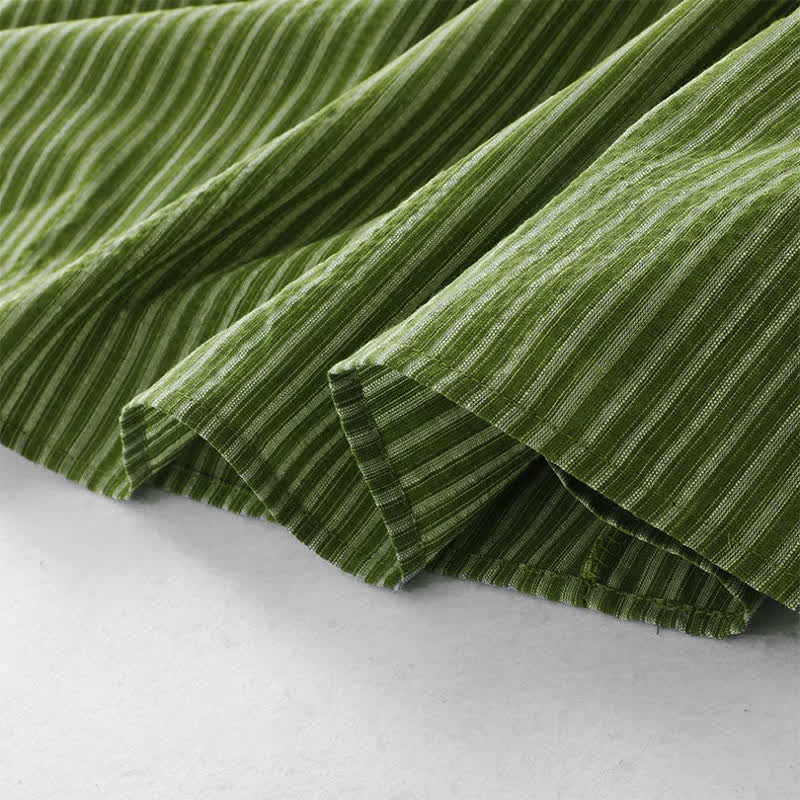 Buddha Stones Summer Casual Elegant Green Striped Crew Neck Women's Summer Sleeveless Dress - image 9