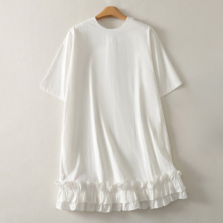 Buddha Stones Summer Casual Elegant Tie Neck Solid Ruffled Hem Women's Short Sleeve Dress - image 3