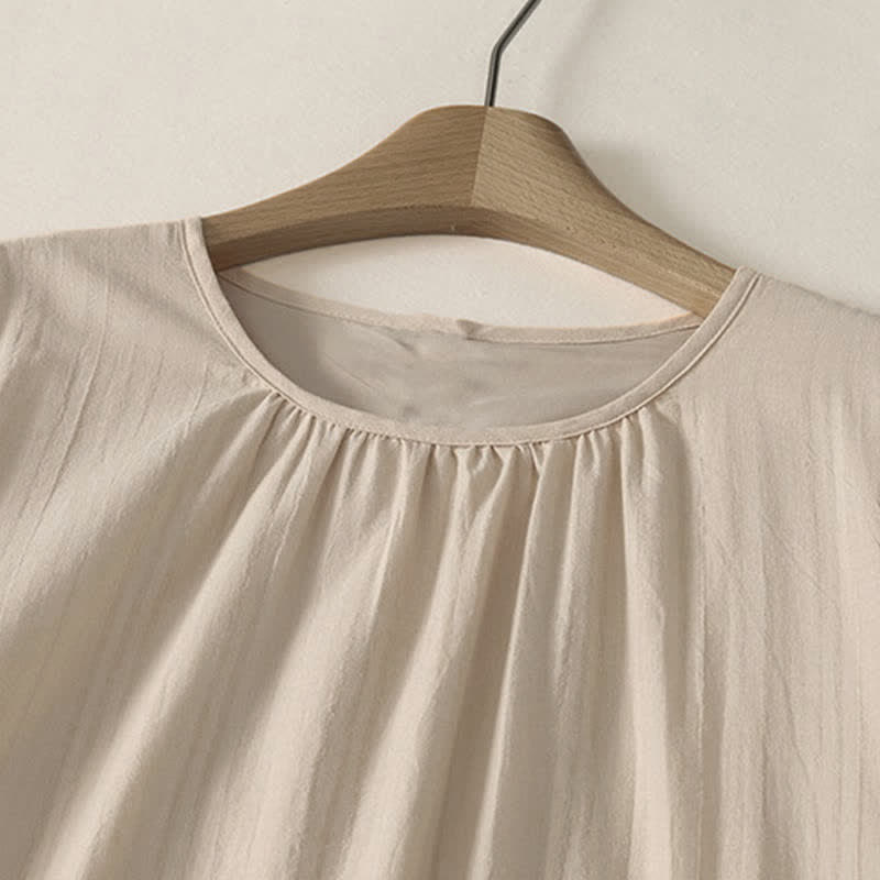 Buddha Stones Summer Casual Minimalist Solid Crew Neck Women's Short Sleeve Dresses With Pockets - image 2