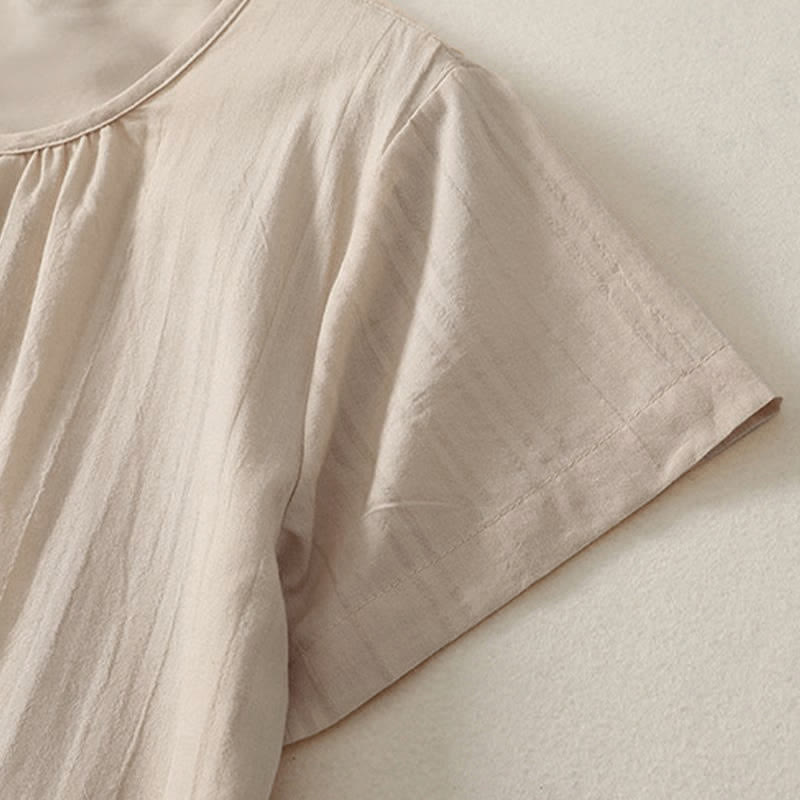 Buddha Stones Summer Casual Minimalist Solid Crew Neck Women's Short Sleeve Dresses With Pockets - image 4