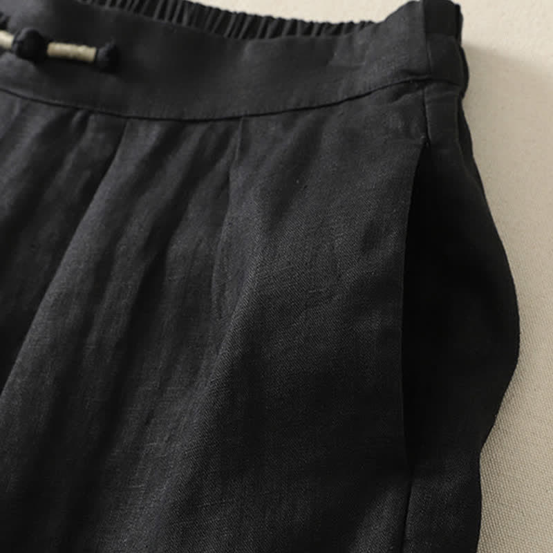 Buddha Stones Summer Casual Minimalist Solid Cropped Pants Pleated Women's Harem Pants With Pockets - image 11