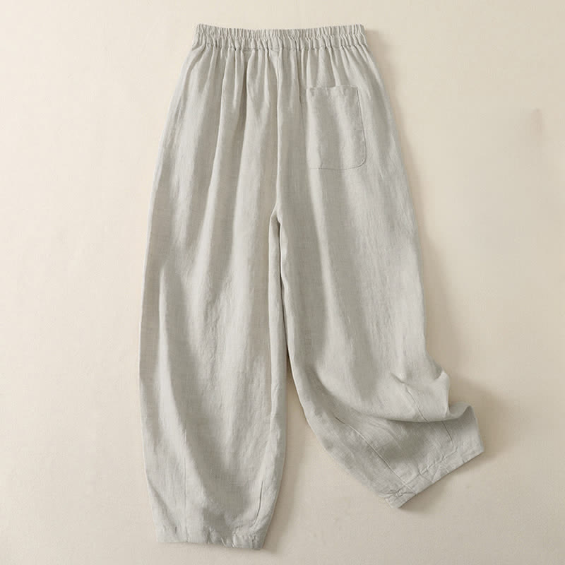 Buddha Stones Summer Casual Minimalist Solid Cropped Pants Pleated Women's Harem Pants With Pockets - image 1