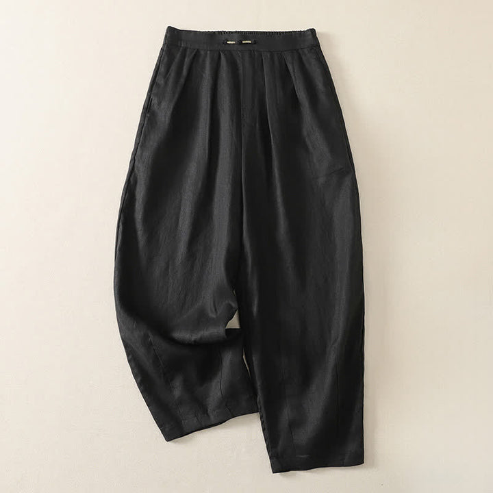 Buddha Stones Summer Casual Minimalist Solid Cropped Pants Pleated Women's Harem Pants With Pockets - Black - US8-10, UK/AU12-14, EU40-42 (2XL) - image 9