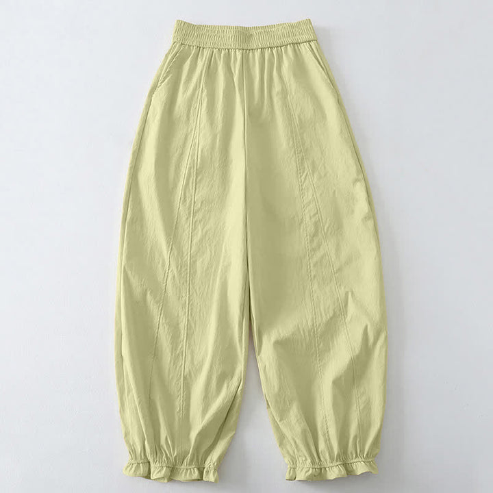Buddha Stones Summer Casual Minimalist Solid Ruffled Hem Ankle Pants Women's Harem Pants With Pockets - LemonChiffon - US8-10, UK/AU12-14, EU40-42 (2XL) - image 0