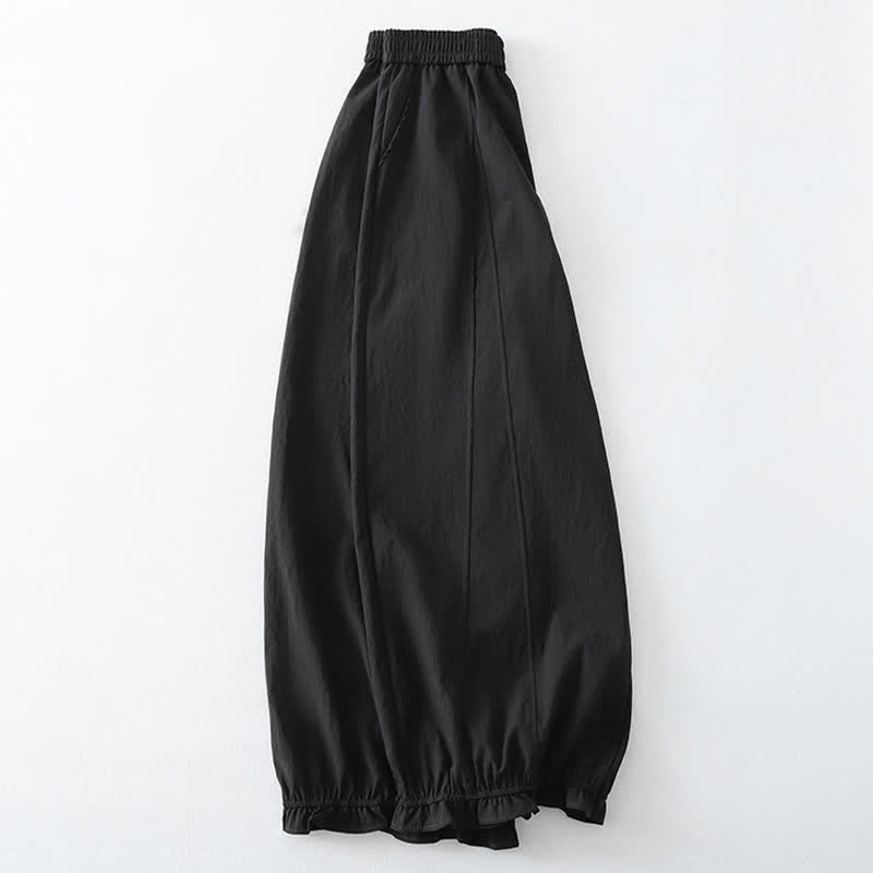 Buddha Stones Summer Casual Minimalist Solid Ruffled Hem Ankle Pants Women's Harem Pants With Pockets - image 7