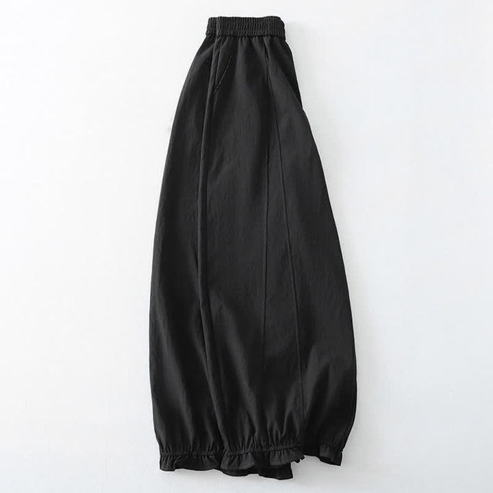 Buddha Stones Summer Casual Minimalist Solid Ruffled Hem Ankle Pants Women's Harem Pants With Pockets - image 7