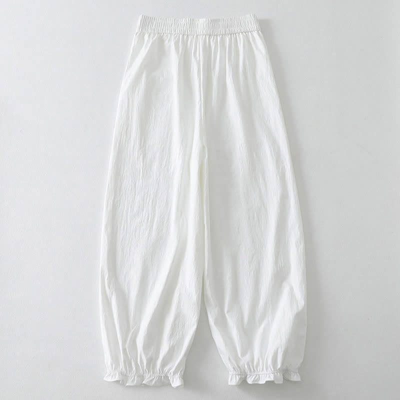 Buddha Stones Summer Casual Minimalist Solid Ruffled Hem Ankle Pants Women's Harem Pants With Pockets - image 13