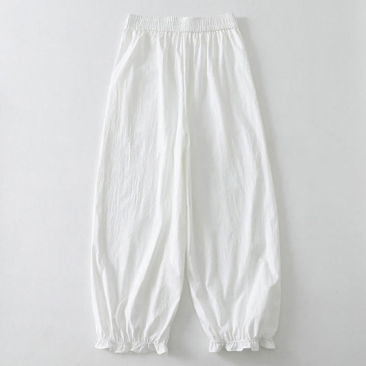 Buddha Stones Summer Casual Minimalist Solid Ruffled Hem Ankle Pants Women's Harem Pants With Pockets - image 13
