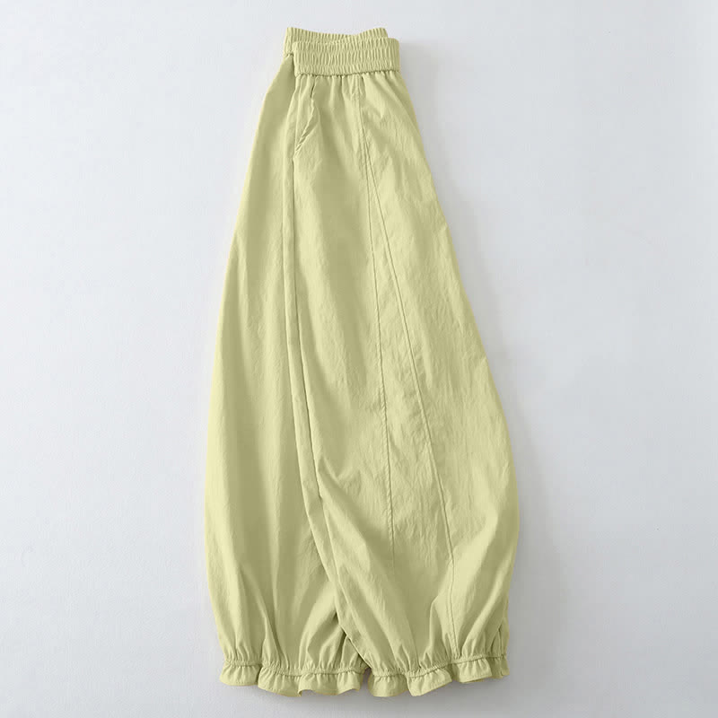 Buddha Stones Summer Casual Minimalist Solid Ruffled Hem Ankle Pants Women's Harem Pants With Pockets - image 1