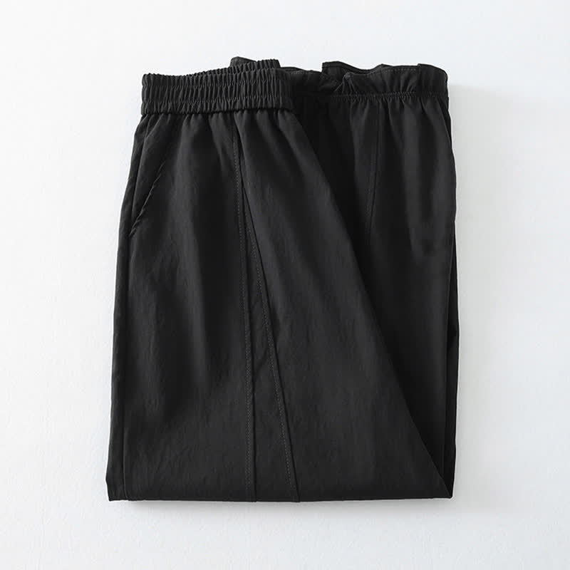 Buddha Stones Summer Casual Minimalist Solid Ruffled Hem Ankle Pants Women's Harem Pants With Pockets - image 8