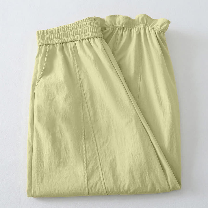 Buddha Stones Summer Casual Minimalist Solid Ruffled Hem Ankle Pants Women's Harem Pants With Pockets - image 2
