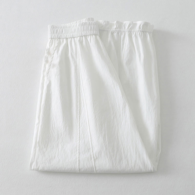 Buddha Stones Summer Casual Minimalist Solid Ruffled Hem Ankle Pants Women's Harem Pants With Pockets - image 15