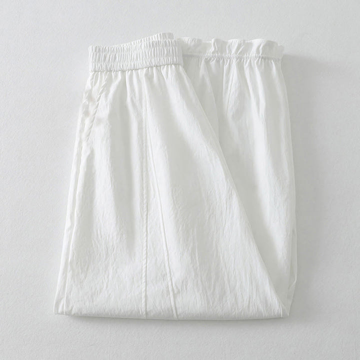 Buddha Stones Summer Casual Minimalist Solid Ruffled Hem Ankle Pants Women's Harem Pants With Pockets - image 15