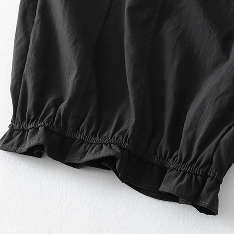 Buddha Stones Summer Casual Minimalist Solid Ruffled Hem Ankle Pants Women's Harem Pants With Pockets - image 11