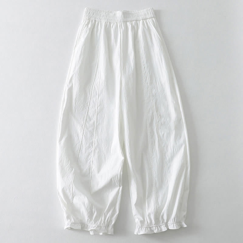 Buddha Stones Summer Casual Minimalist Solid Ruffled Hem Ankle Pants Women's Harem Pants With Pockets - White - US8-10, UK/AU12-14, EU40-42 (2XL) - image 12